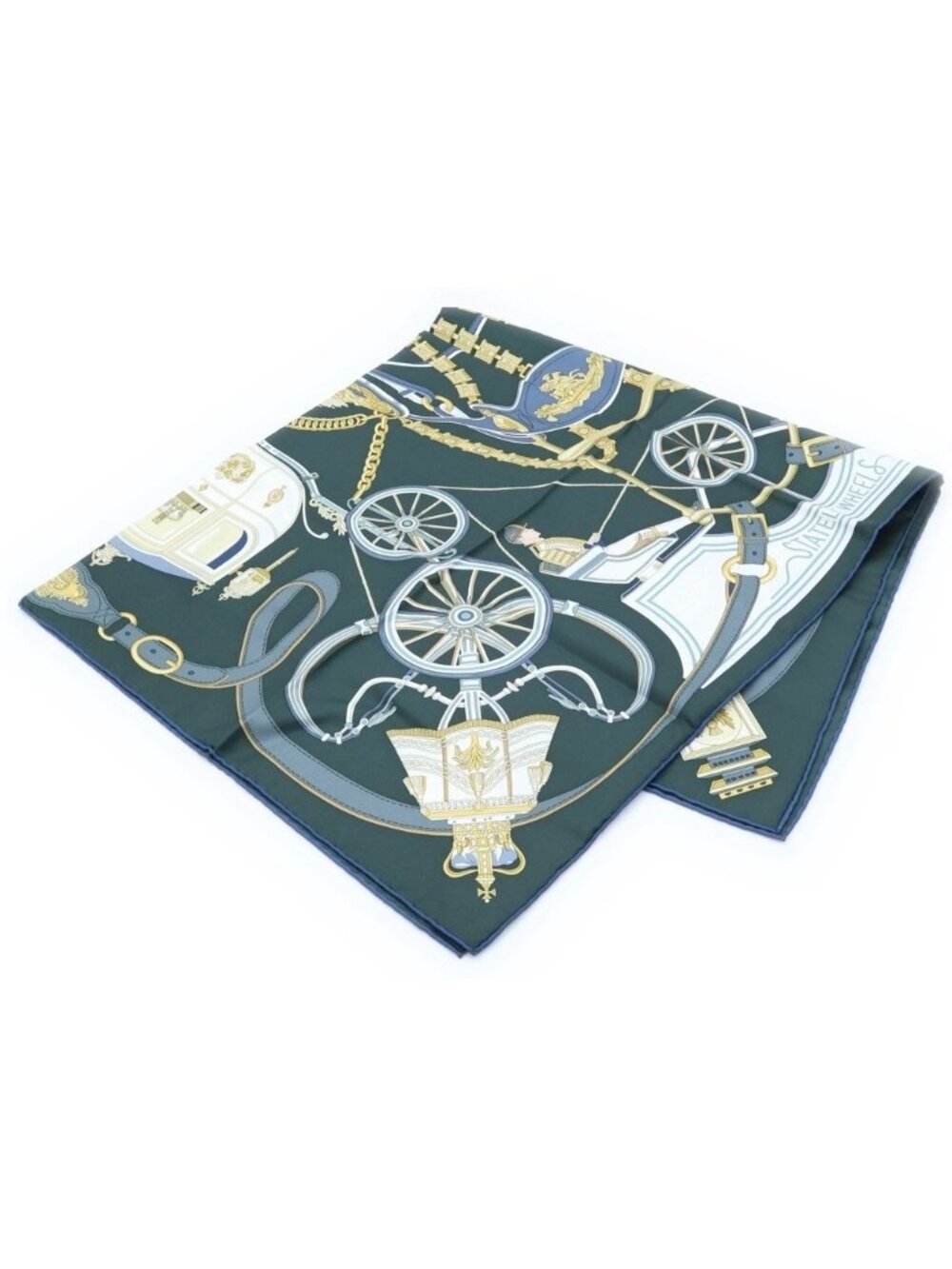 Hermes Carre 90 Stately Wheels Scarf Green Silk